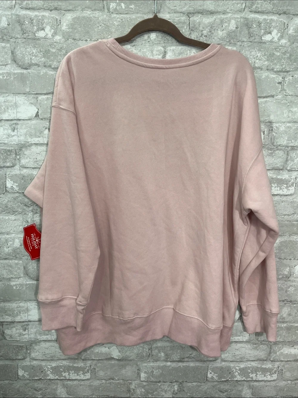 Holiday Time Pink Graphic Crewneck Sweatshirt with Red Candy Cane Print